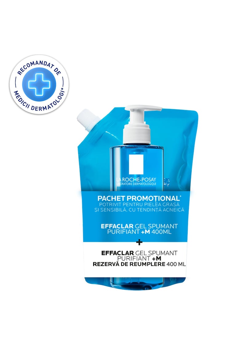 Pachet: Gel Spumant Purifiant +M 400 ml + Rezerva De Reumplere Effaclar  pentru piele cu tendinta acneica 400 ml