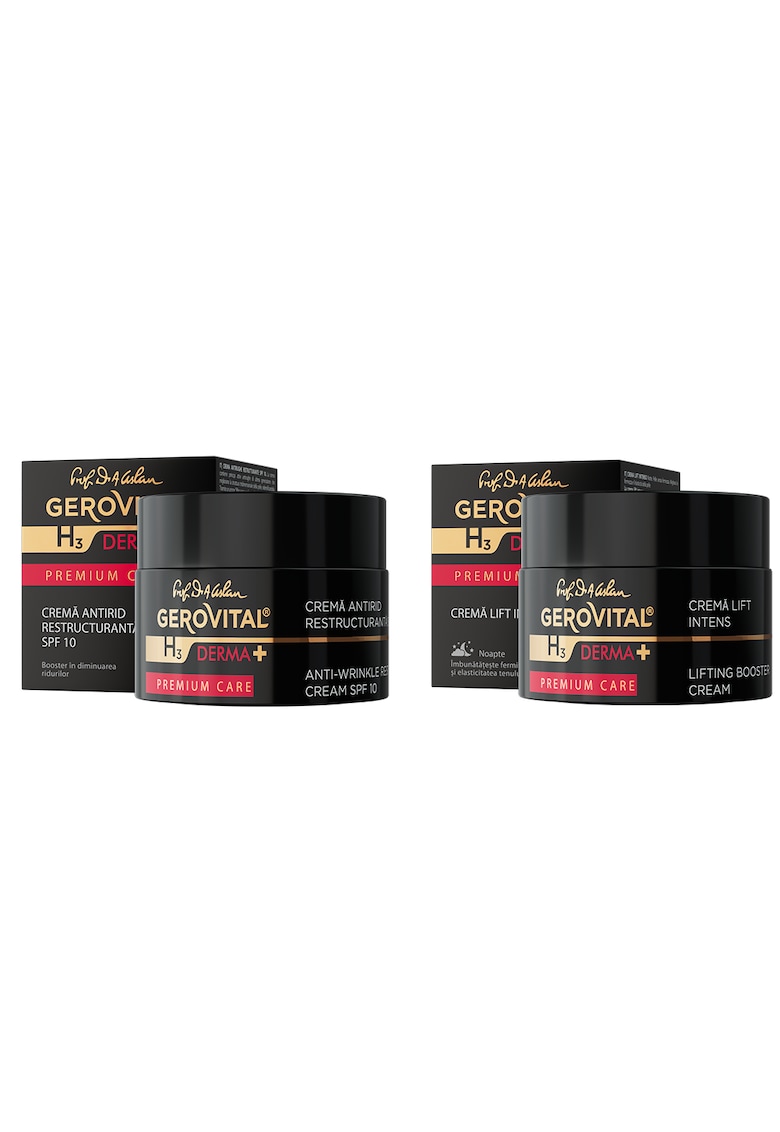Pachet  H3 Derma + Premium Care: Crema Antirid Restructuranta SPF 10 – Filler fara Ac - Fermitate si Elasticitate - Protectie UV si Hidratare - 50 ml + Crema Lift Intens – Efect Lifting - Fermitate si Elasticitate - 50 ml