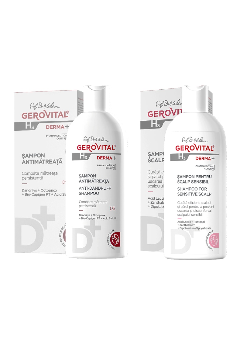 Pachet Gerovital H3 Derma+: sampon Antimatreata 200ml + sampon pentru Scalp Sensibil 200ml