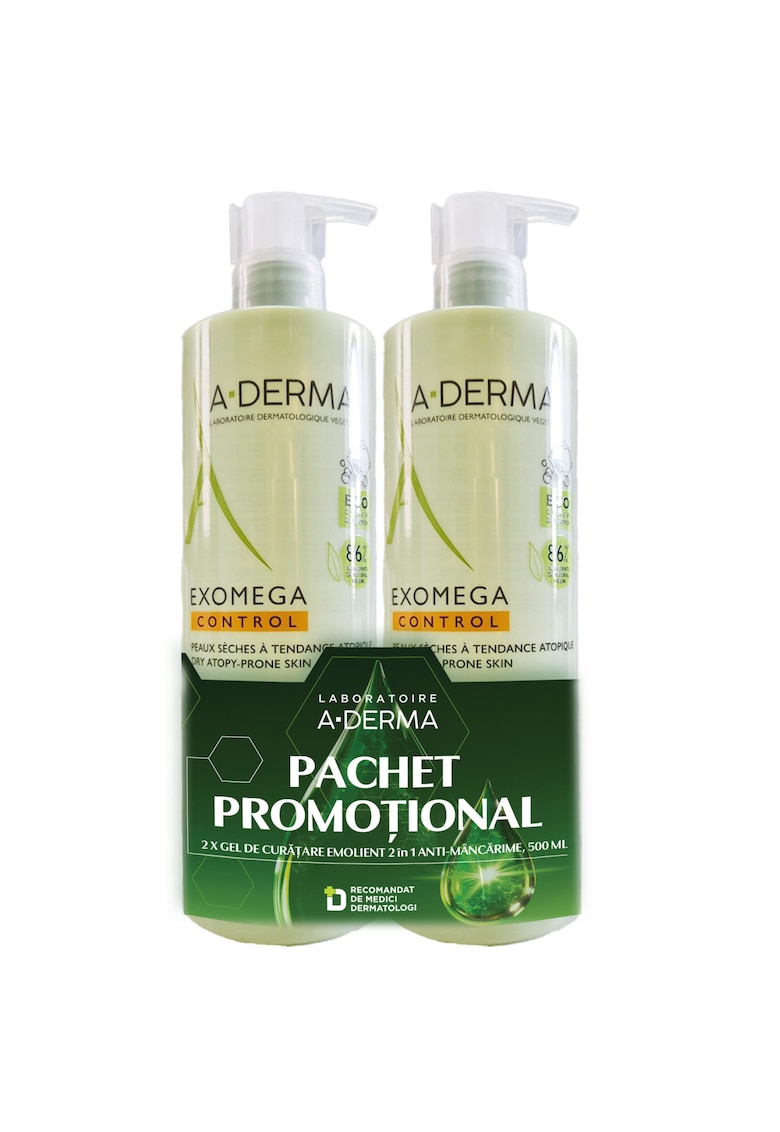 Pachet Gel de curatare 2-in-1 Exomega Control  piele uscata - atopica 500ml x 2