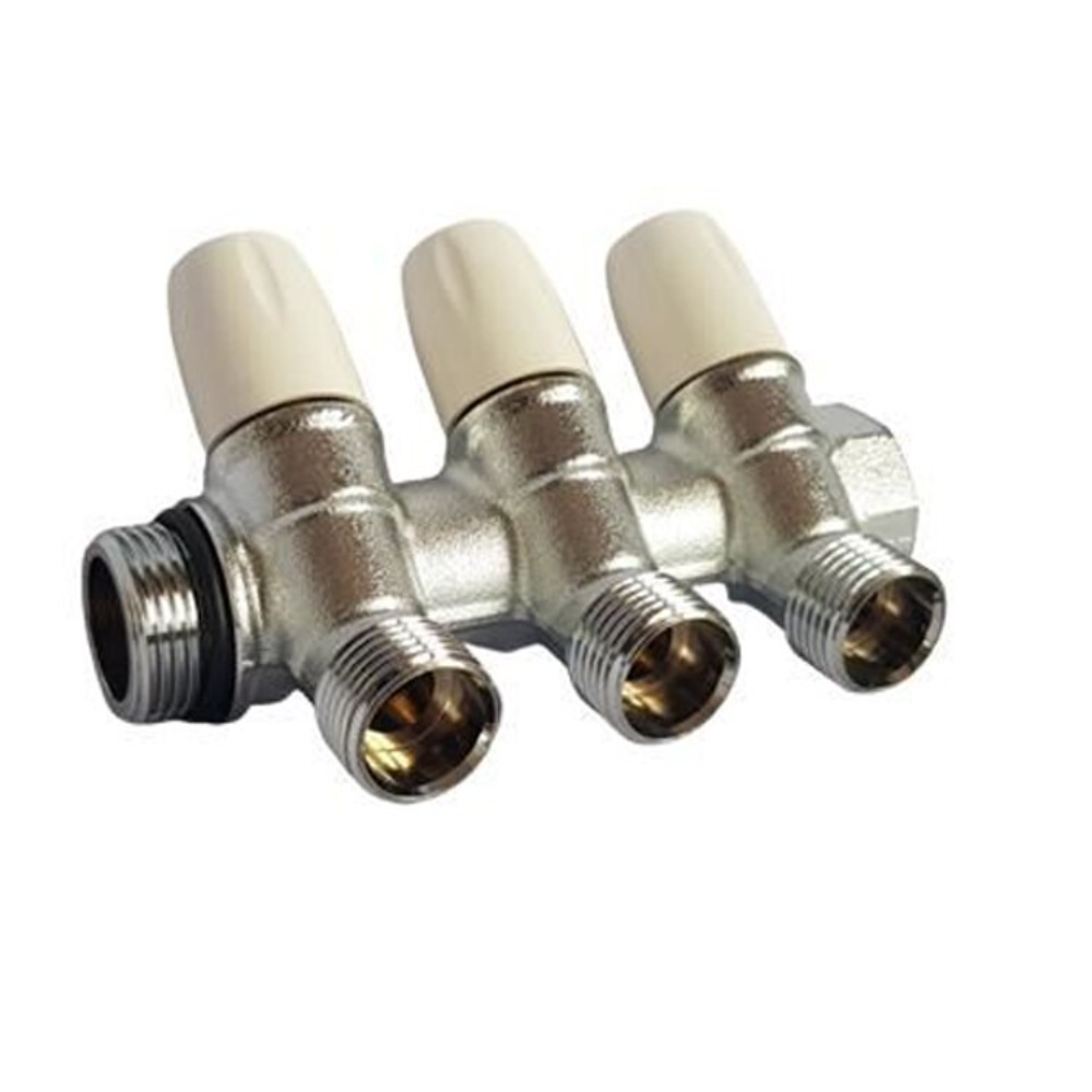 Colector liniar modular cu robineti Tiemme Maxima, tur de 3/4, alama cromata, 3 cai 1/2'' x 16 mm