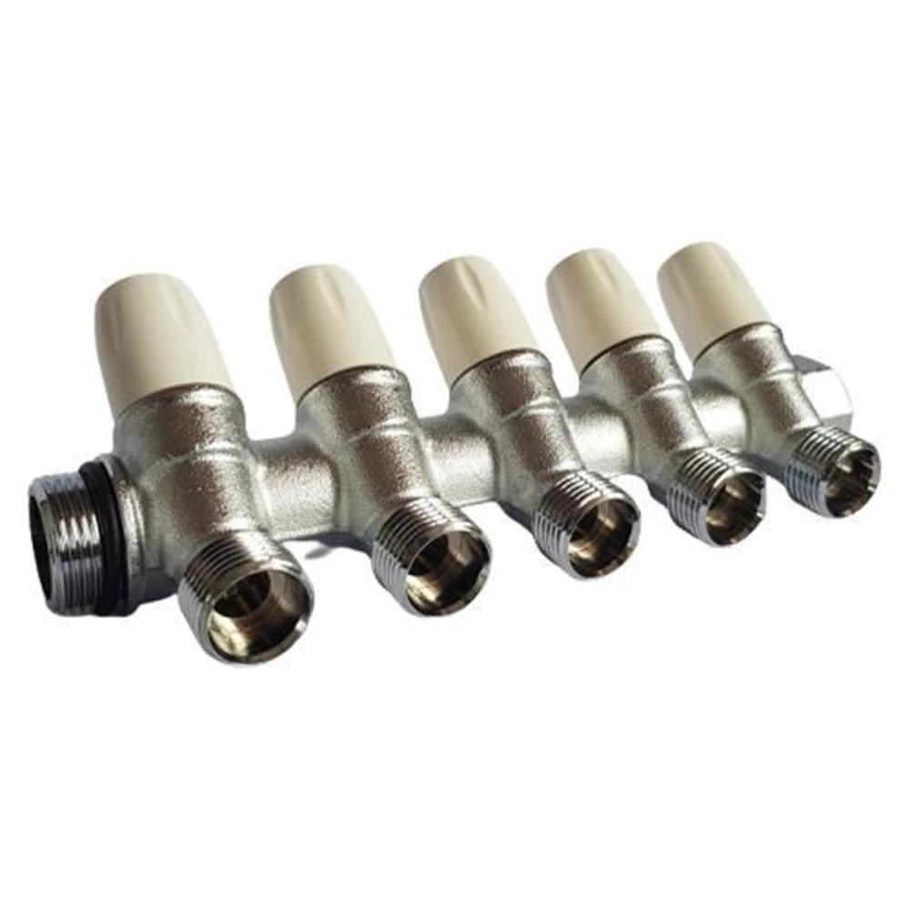 Distribuitor cu robinet Tiemme Maxima, 5 cai, alama, 3/4 inch