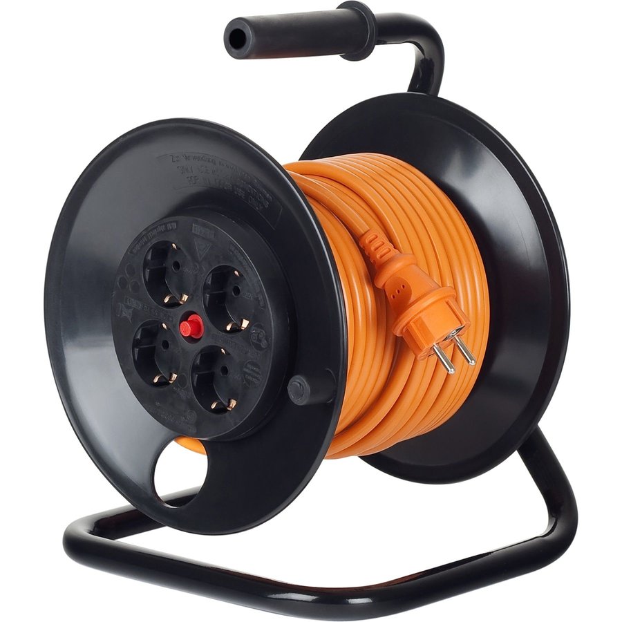 Prelungitor cu tambur 4 prize Schuko cordon HO5VV-F 3G1.5 50m Orange