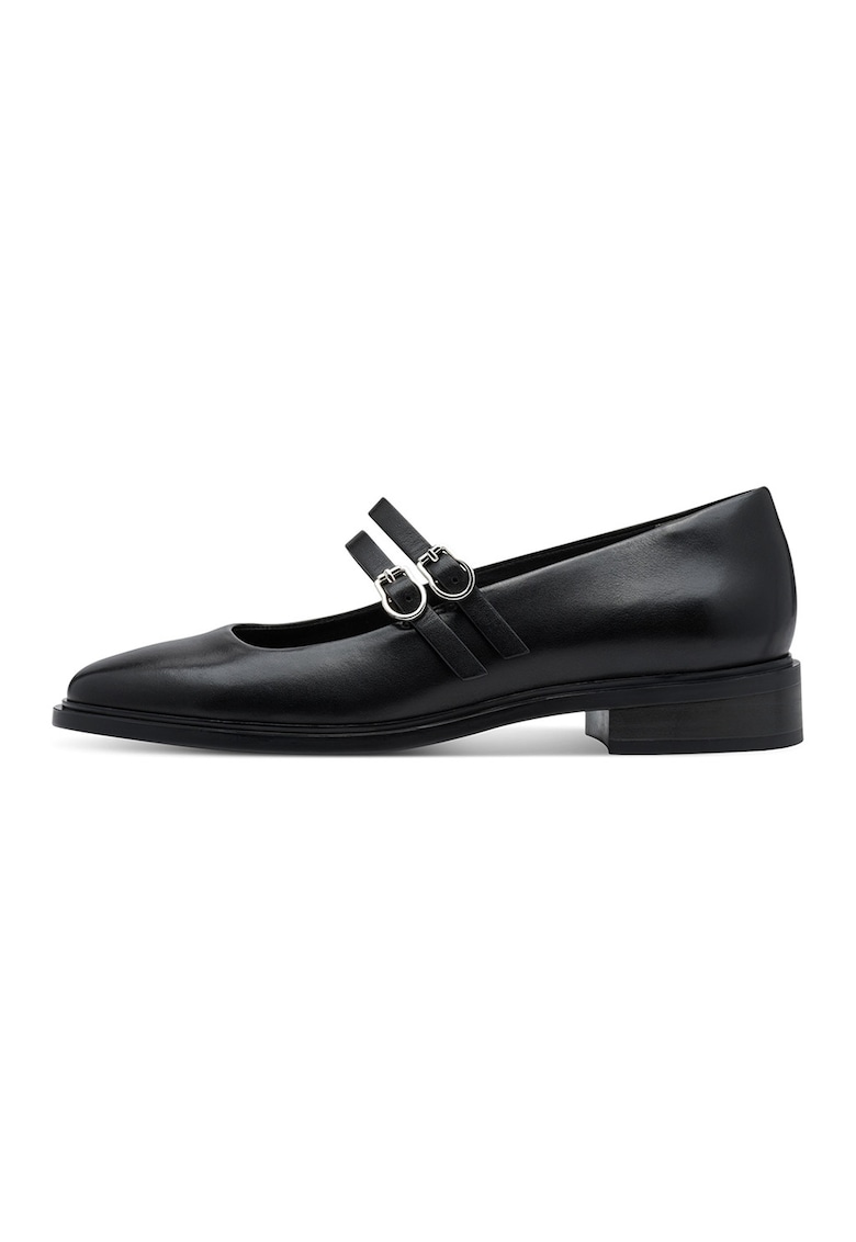 Pantofi Mary Jane din piele cu varf patrat - Negru