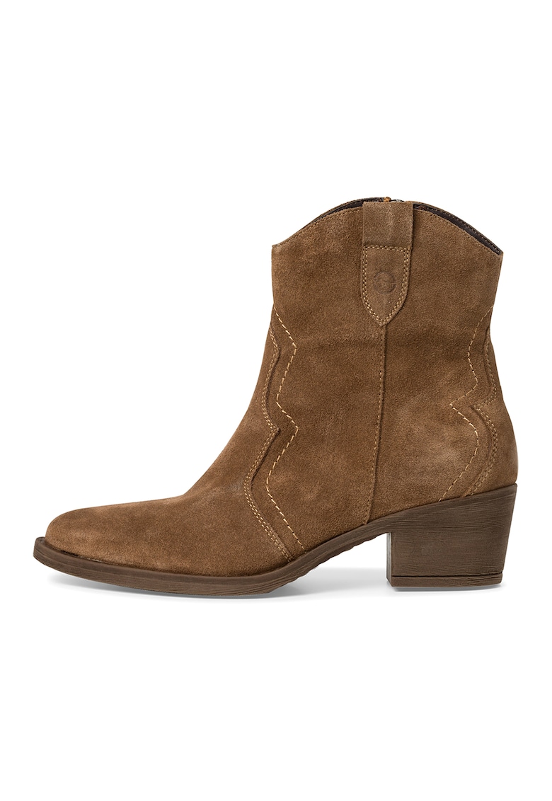 Botine cowboy cu fermoar - Caramel