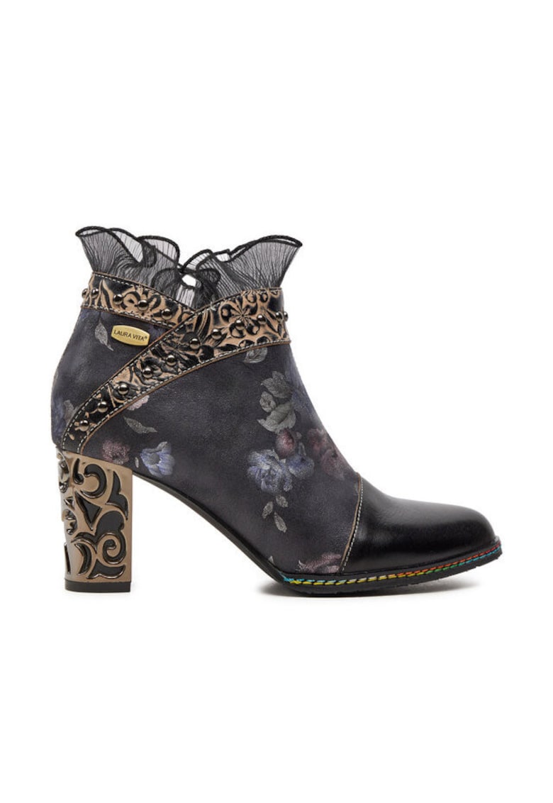Botine dama -  piele naturala - gri/auriu