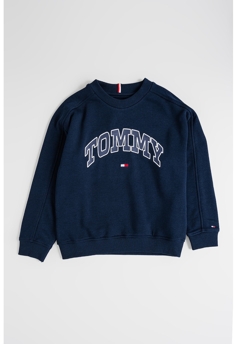 Bluza de trening cu logo si decolteu la baza gatului - Bleumarin