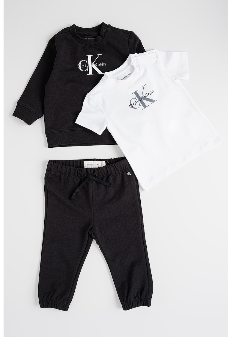 Set de bluza de trening - tricou si pantaloni de trening din amestec de bumbac organic - 3 piese - Alb/Negru