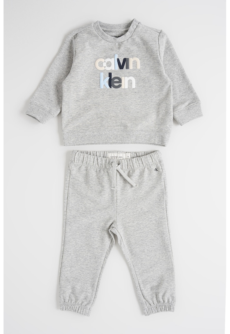 Set de bluza de trening cu logo si pantaloni de trening din amestec de bumbac organic - 2 piese - Gri deschis