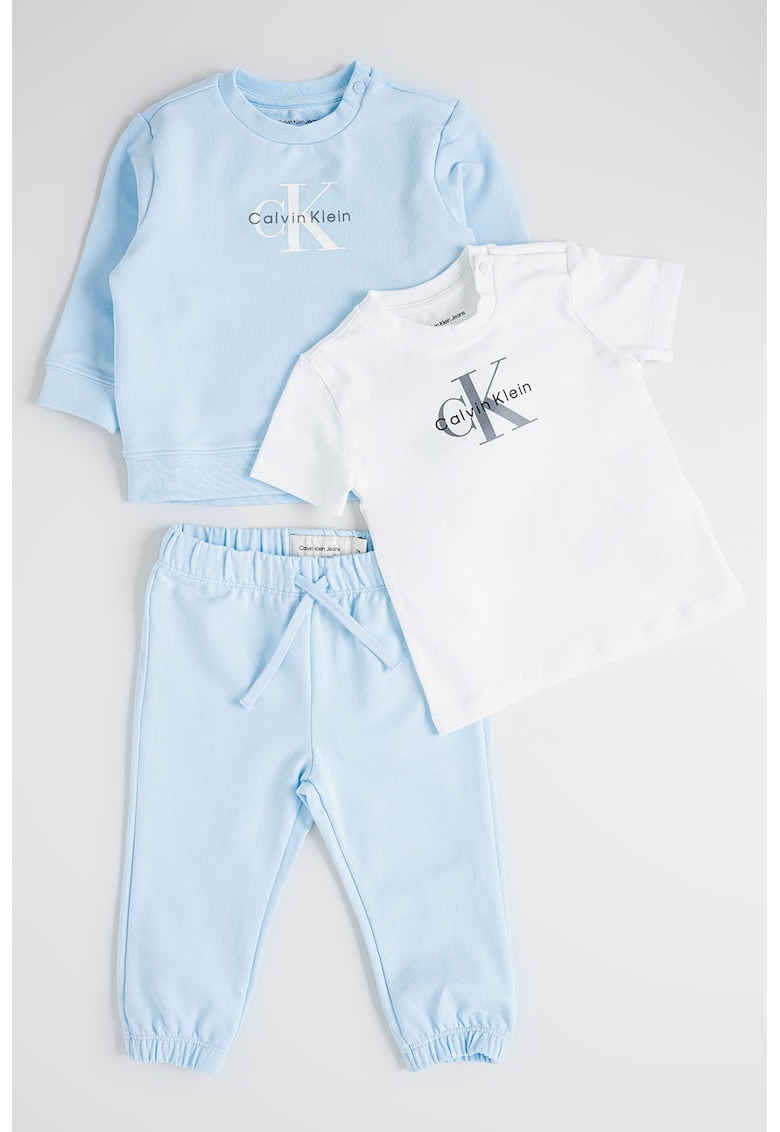 Set de bluza de trening - tricou si pantaloni de trening din amestec de bumbac organic - 3 piese - Albastru pastel