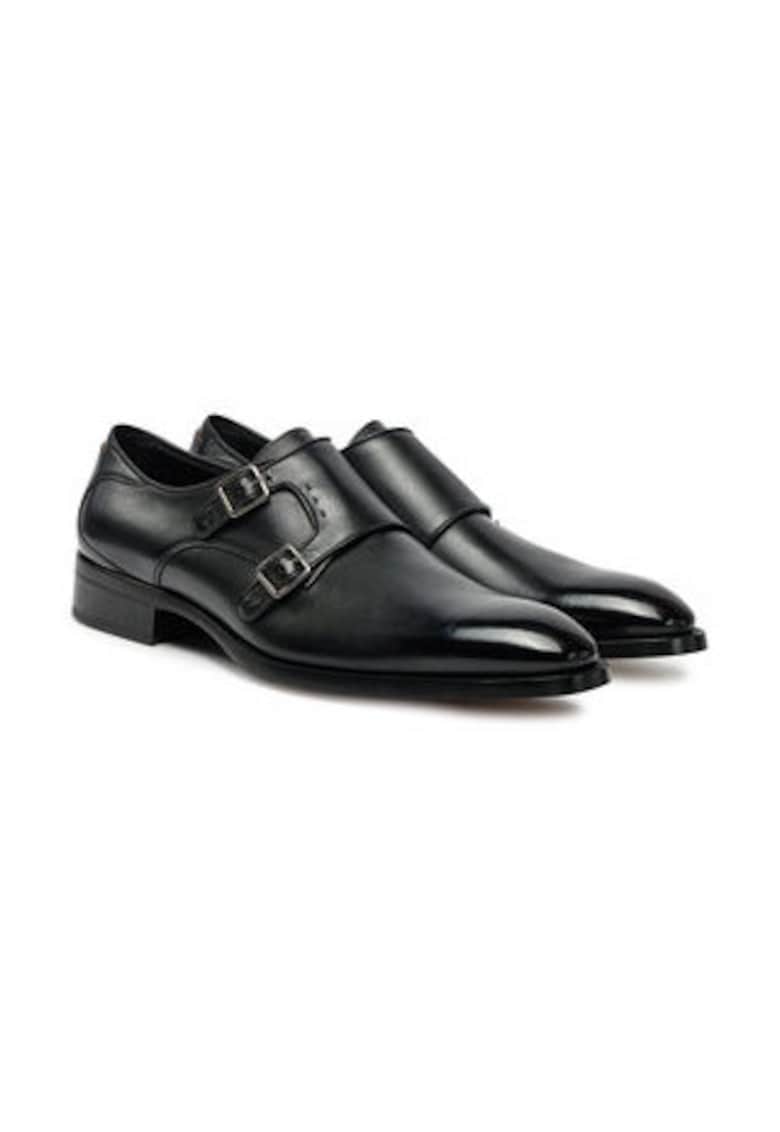 Pantofi barbatesti -  piele naturala - negru - inchidere cu catarama -