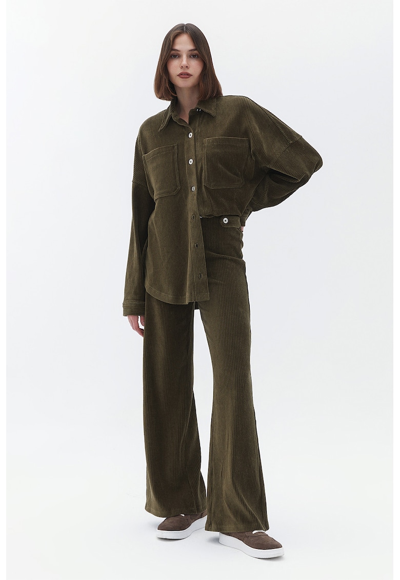 Pantaloni reiati evazati - Verde masliniu
