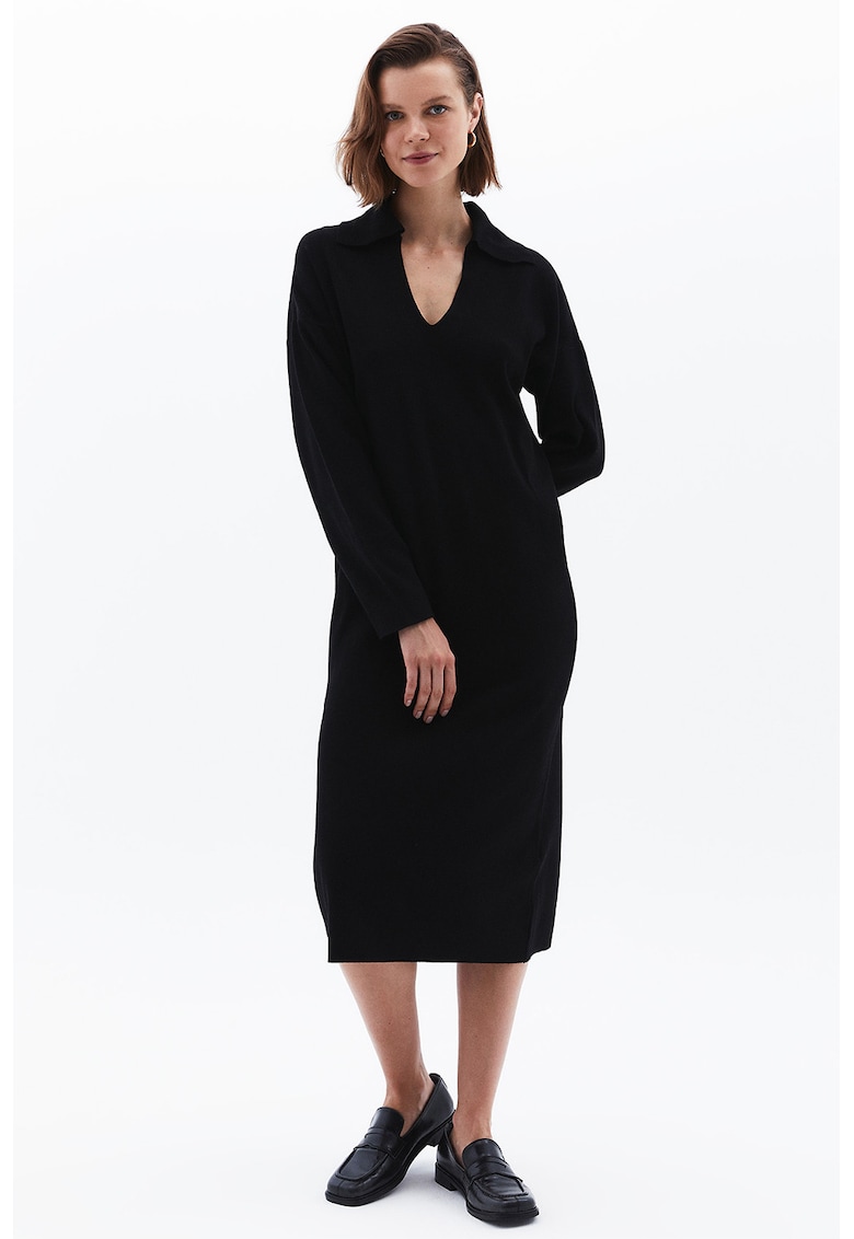 Rochie-pulover cu decolteu in V - Negru
