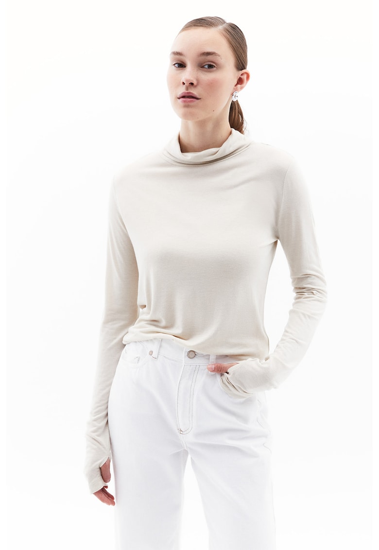 Bluza uni din amestec de lana - Crem