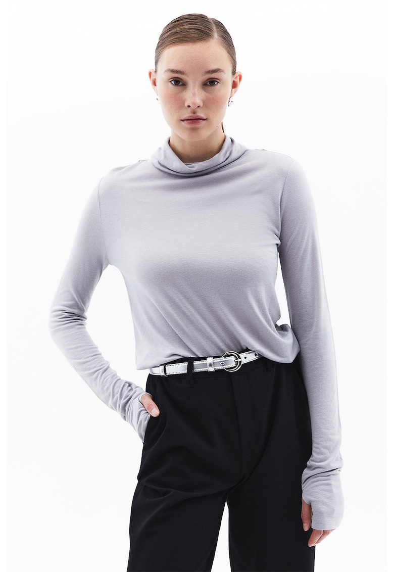Bluza uni din amestec de lana - Gri deschis