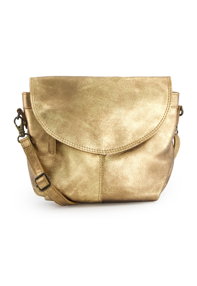 Geanta crossbody dama  piele naturala - auriu - 19x19x4cm - 2 buzunare interioare - 2 buzunare exterioare - curea detasabila max 150cm