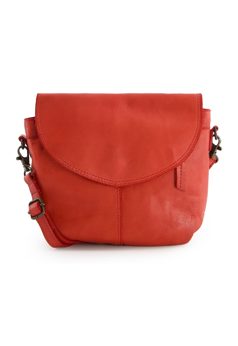 Geanta crossbody  piele naturala - rosie - 19x19x4cm - cu 2 buzunare interioare si 2 exterioare - curea detasabila max 145cm
