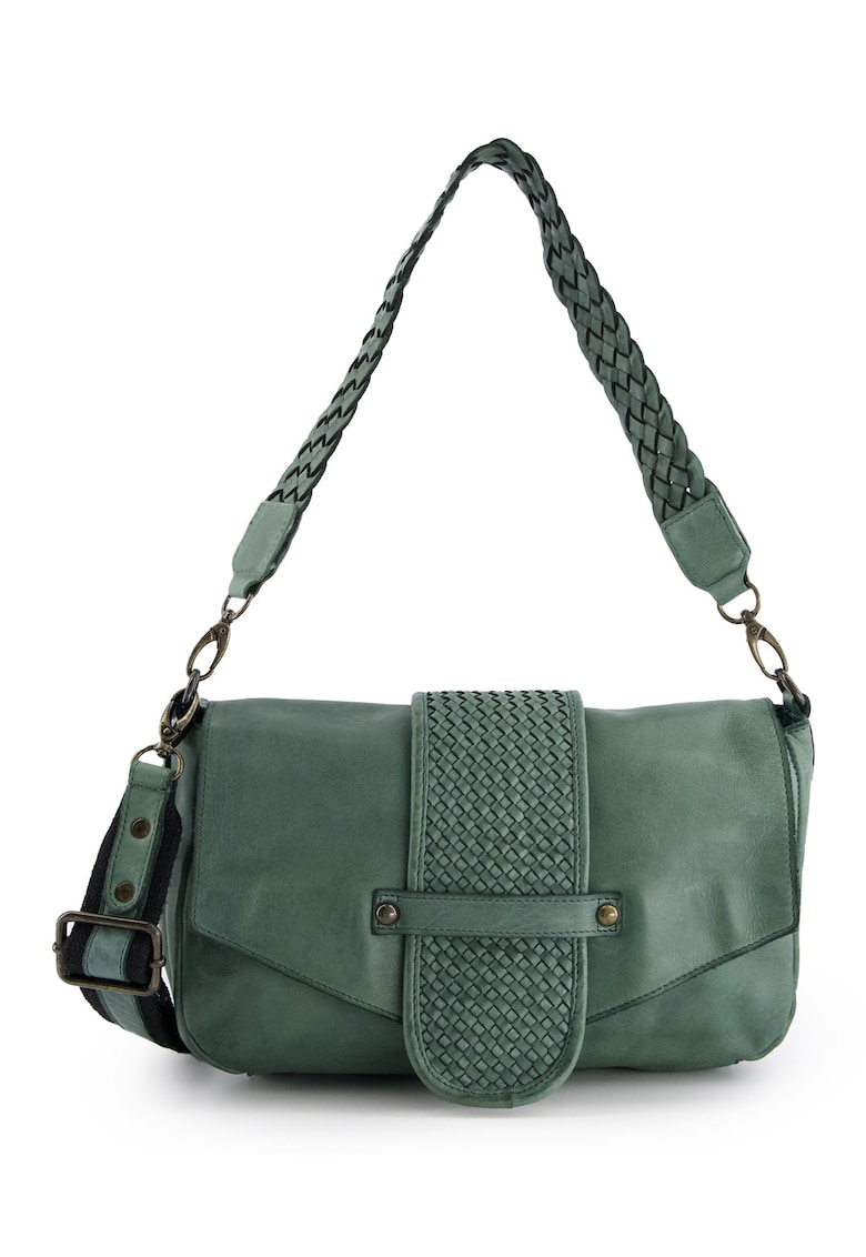 Geanta crossbody dama  piele naturala - verde - 18x30x8 -5cm - curea detasabila - 2 buzunare interioare - 1 buzunar exterior