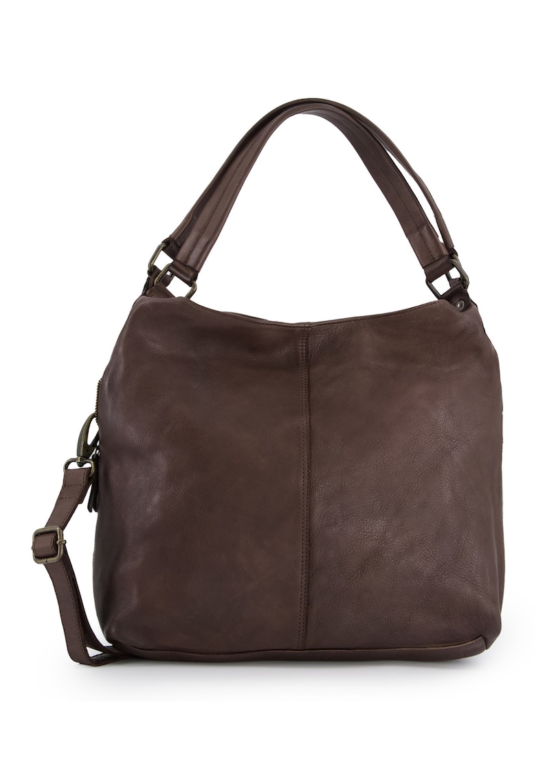 Geanta de umar  din piele naturala - maro - 31x41x12cm - cu 3 buzunare interioare - curea detasabila 145cm
