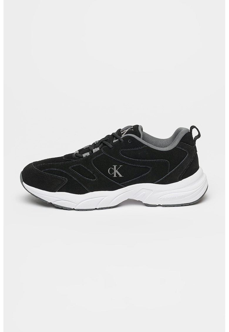 Pantofi sport din piele intoarsa cu logo - Negru