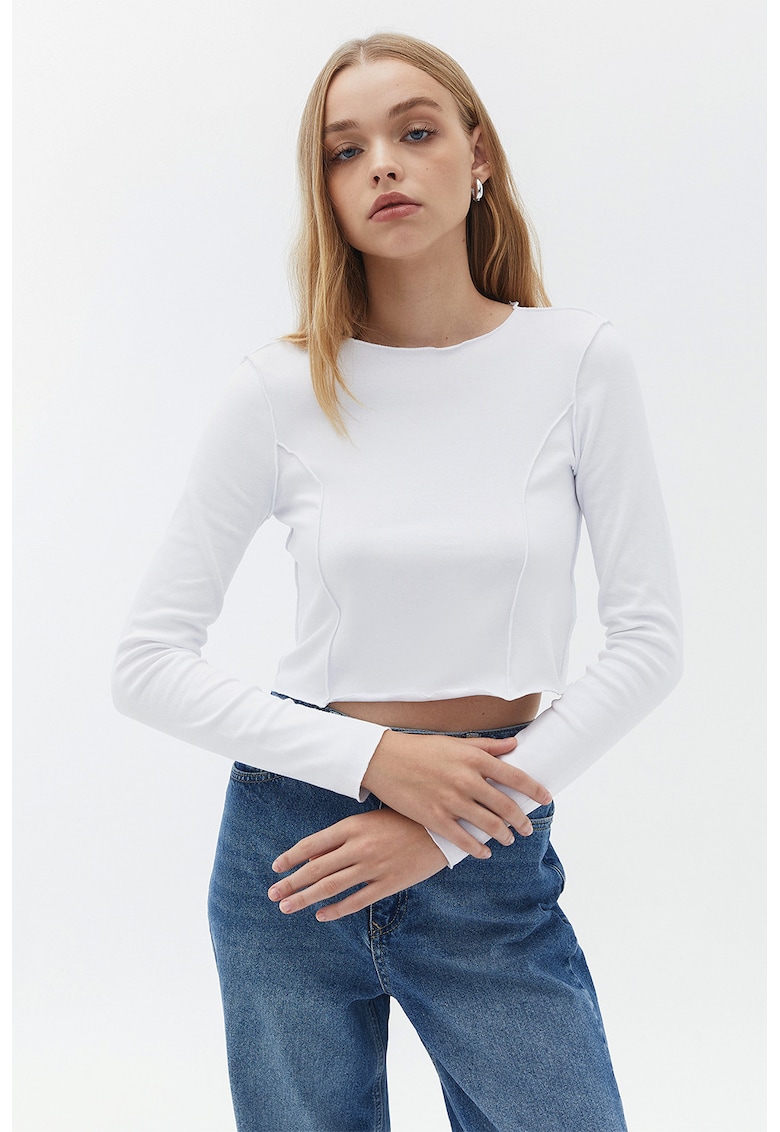 Bluza crop cu maneci lungi - Alb optic