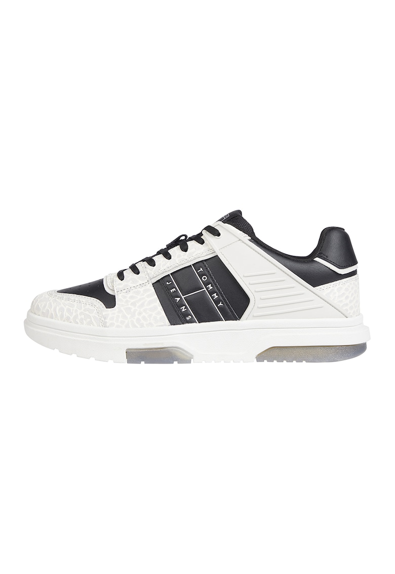 Pantofi sport de piele cu garnitura din material sintetic - Alb/Negru
