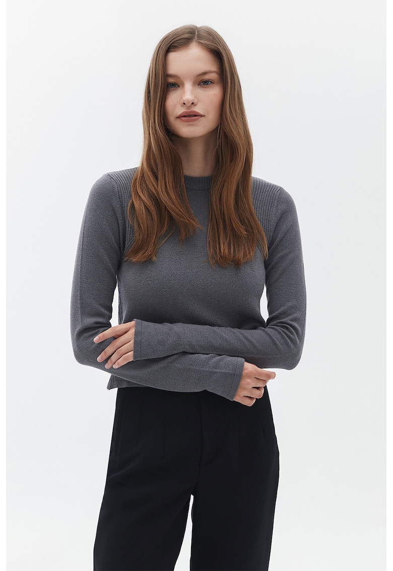 Pulover uni regular fit - Gri carbune