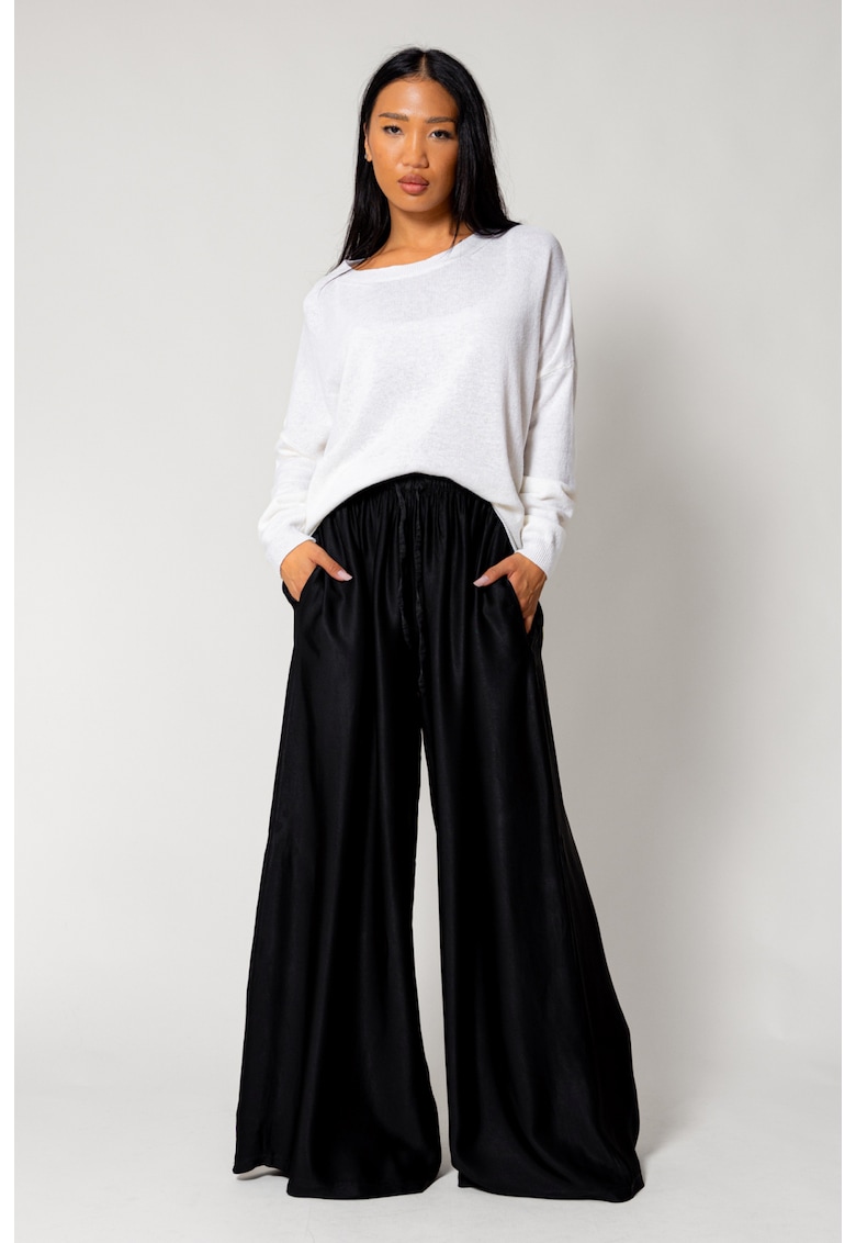 Pantaloni lung din mix de matase Black 18045 - Negru