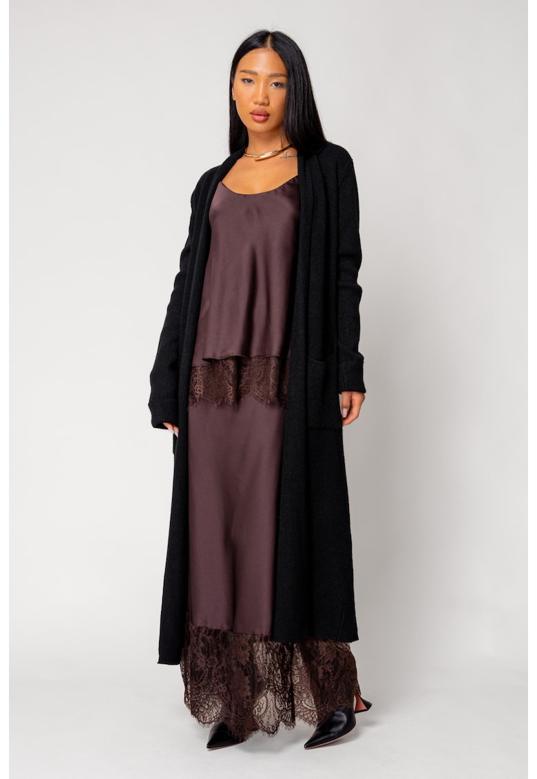 Cardigan tricotat lung Black 18120 - Negru