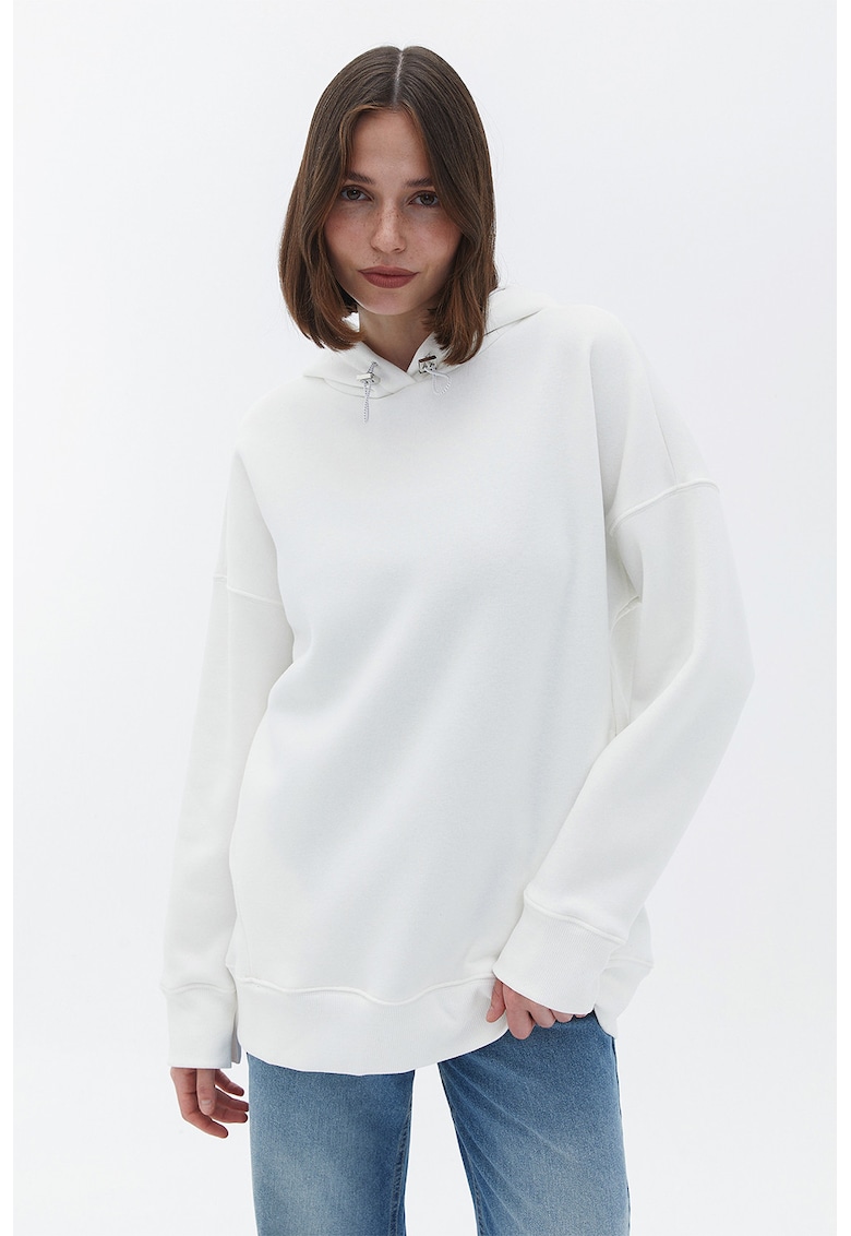 Hanorac supradimensionat cu model uni - Alb