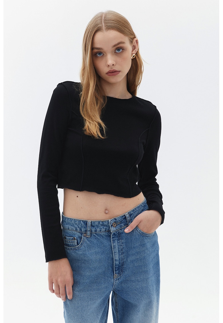 Bluza crop cu maneci lungi - Negru