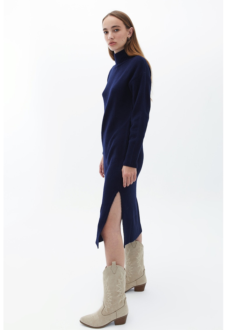Rochie-pulover cu slituri laterale la terminatie - Bleumarin