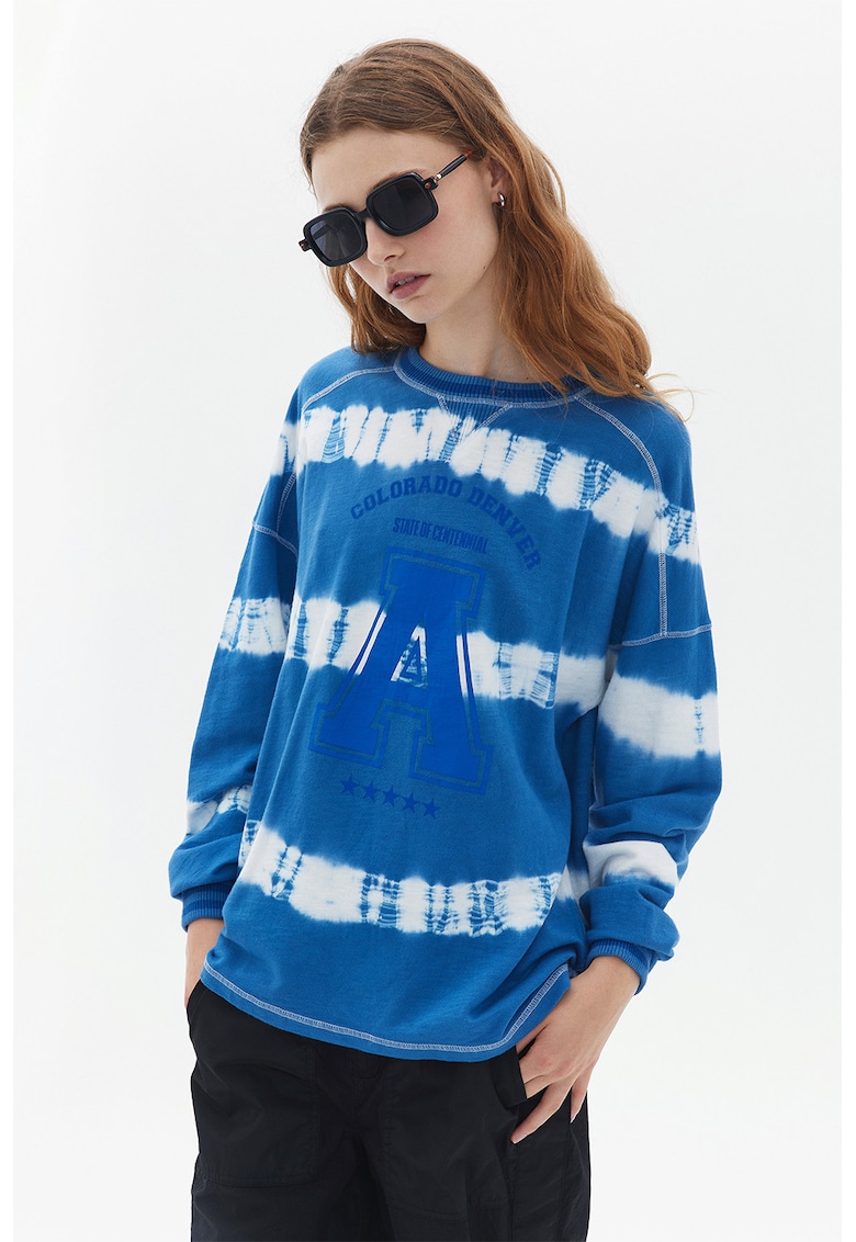 Bluza de trening cu model si maneci cazute - Alb/Albastru deschis