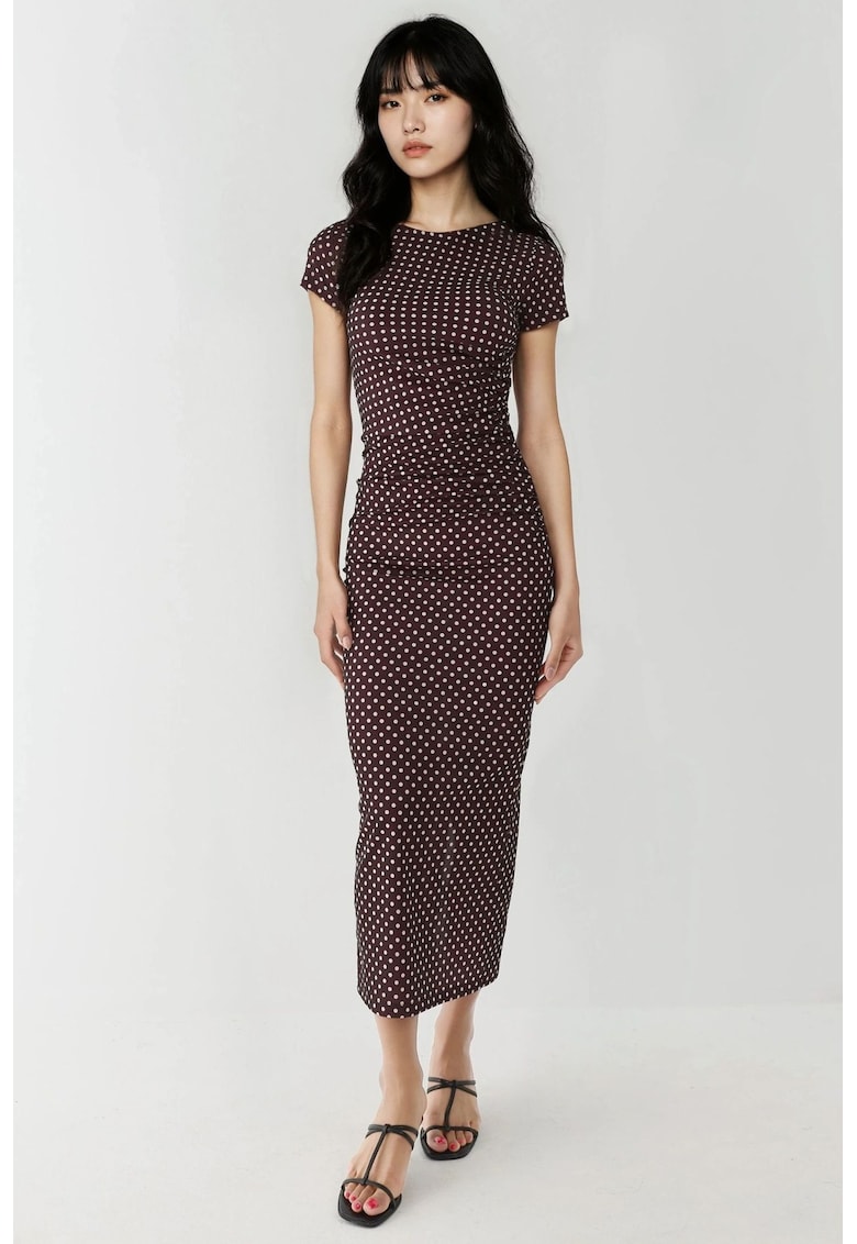 Rochie maxi -  mulata cu imprimeu - maro inchis - textil