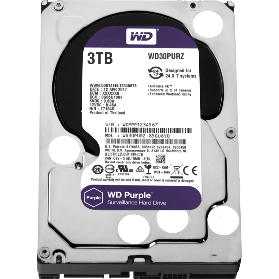 Hard disk New Purple 3TB SATA-III IntelliPower 64MB WD30PURZ