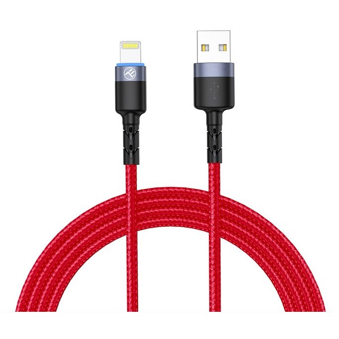 Cablu de date Lightning cu LED 3A nailon 1.2m Rosu