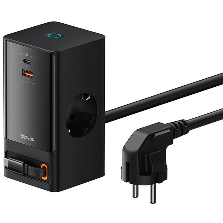 Incarcator Retea Power Combo PSLR000301 2x USB-C si 1x USB-A 2 Prize AC Lungime Cablu 1.5M 65W Negru