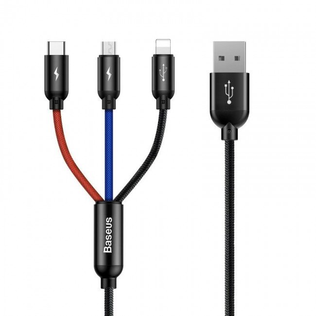 Cablu Date/Incarcare 3in1 USB-C / Lightning / Micro 3.5A 1.2m Negru