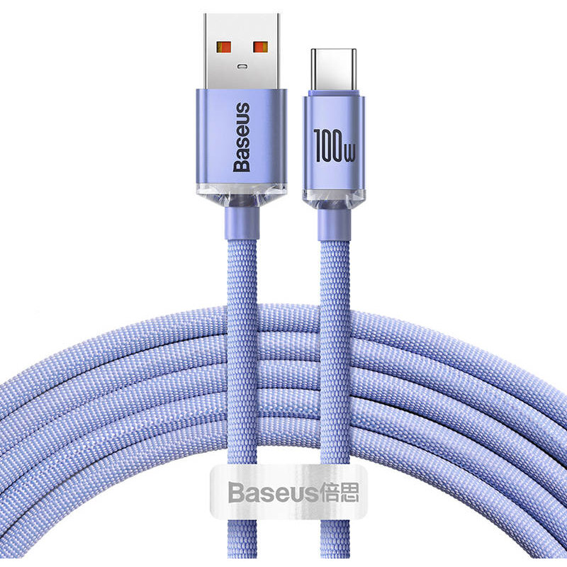 Cablu de date Crystal Shine, USB/USB Type-C, 100W, 5A, 2m, Mov