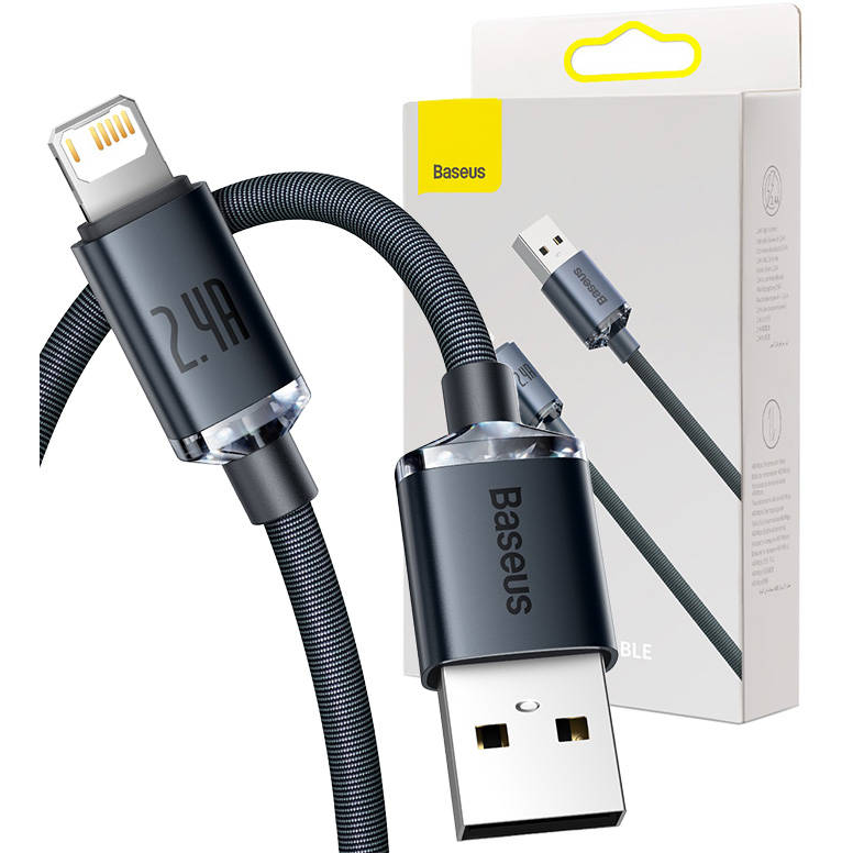 Cablu Date Crystal Shine  USB   Lightning 2.4A 2m Negru