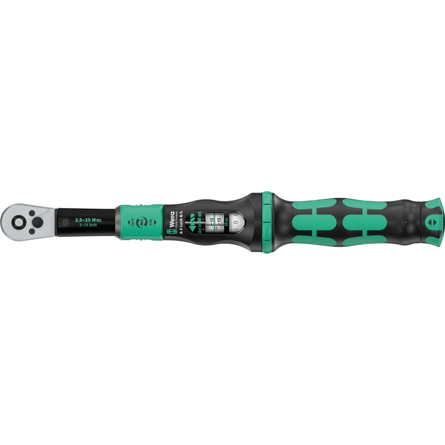 torque wrench with push-through square drive Click-Torque Lock A 5 R/L black/green, 1/4 drive, 2.5 to 25 Nm