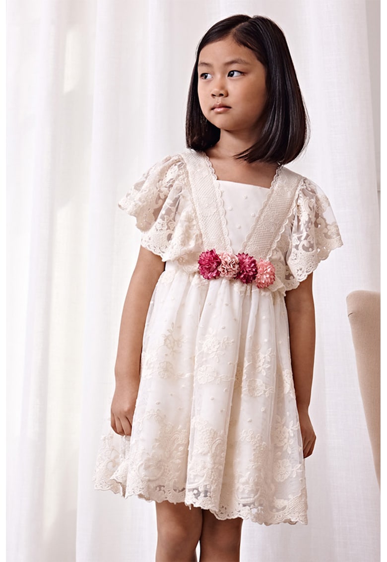 Rochie evazata cu maneci butterfly - Crem