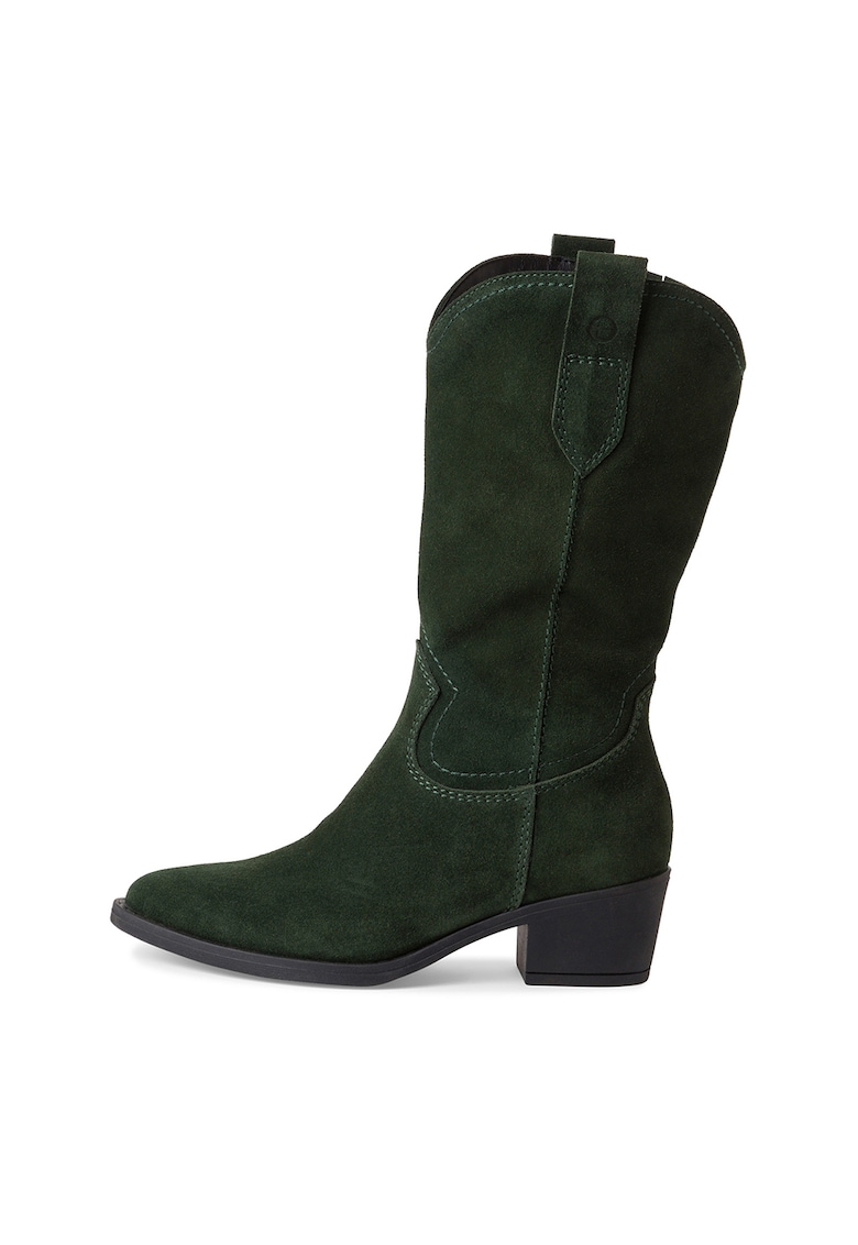 Cizme medii cowboy din piele cu varf ascutit - Verde
