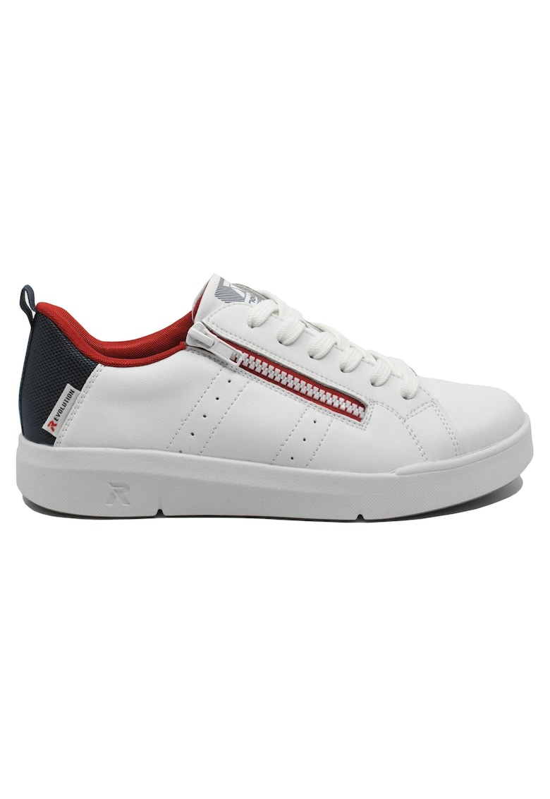 Pantofi sport dama  din piele naturala - albi cu detalii rosii contrast RIK41906-80 - Alb