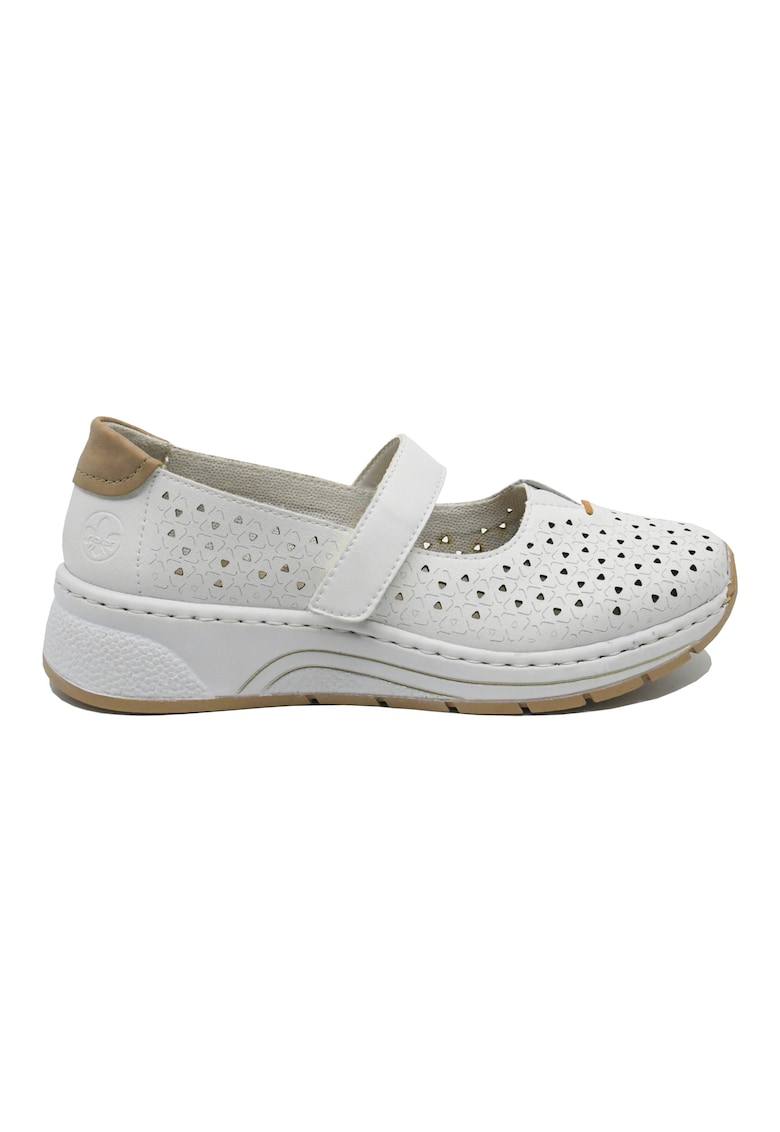 Pantofi dama confortabili  albi cu perforatii si bareta RIKN6553-80 - Alb