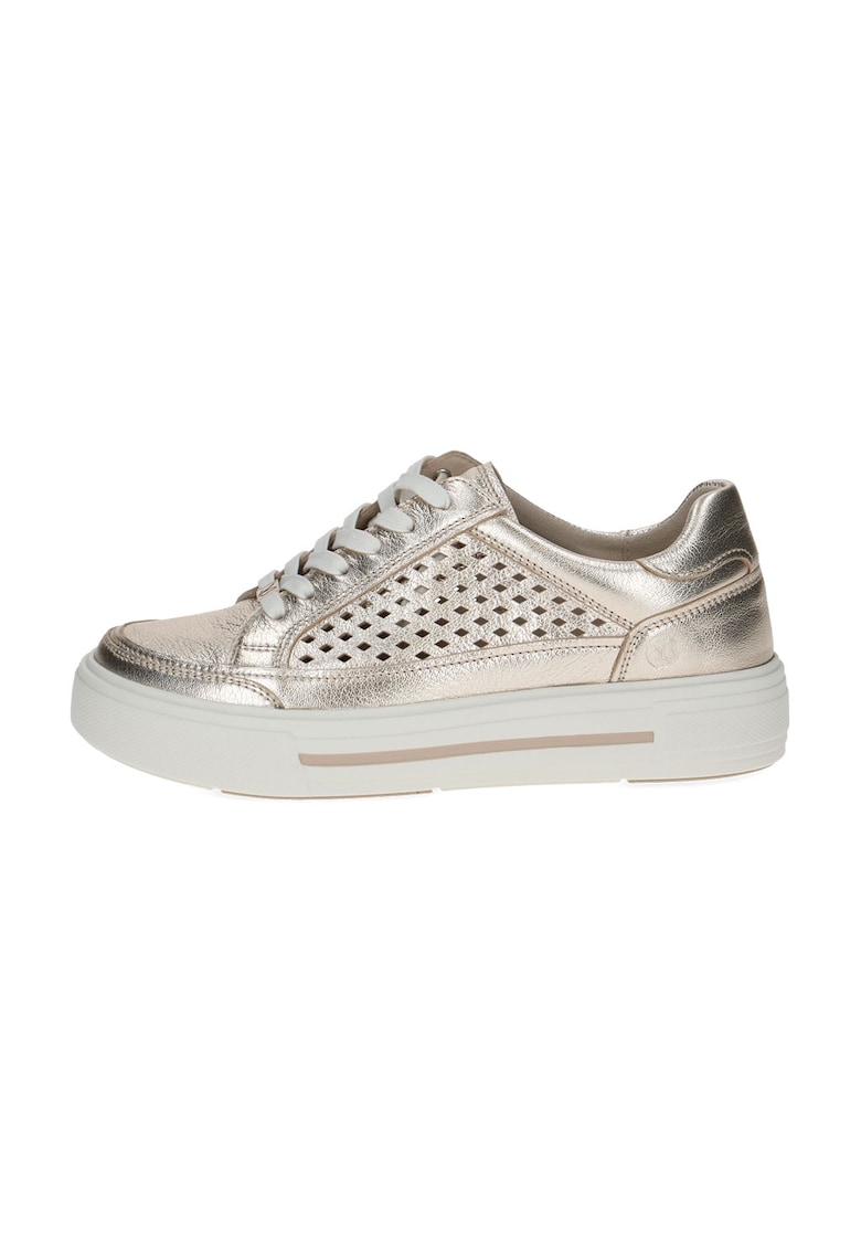 Pantofi sport flatform de piele cu segmente perforate - Auriu