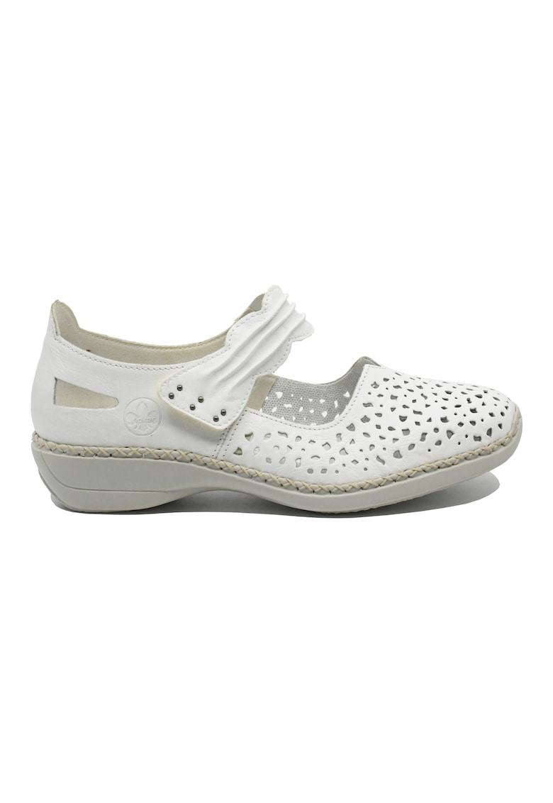 Pantofi perforati cu bareta  albi din piele naturala RIK41399-80 - Alb