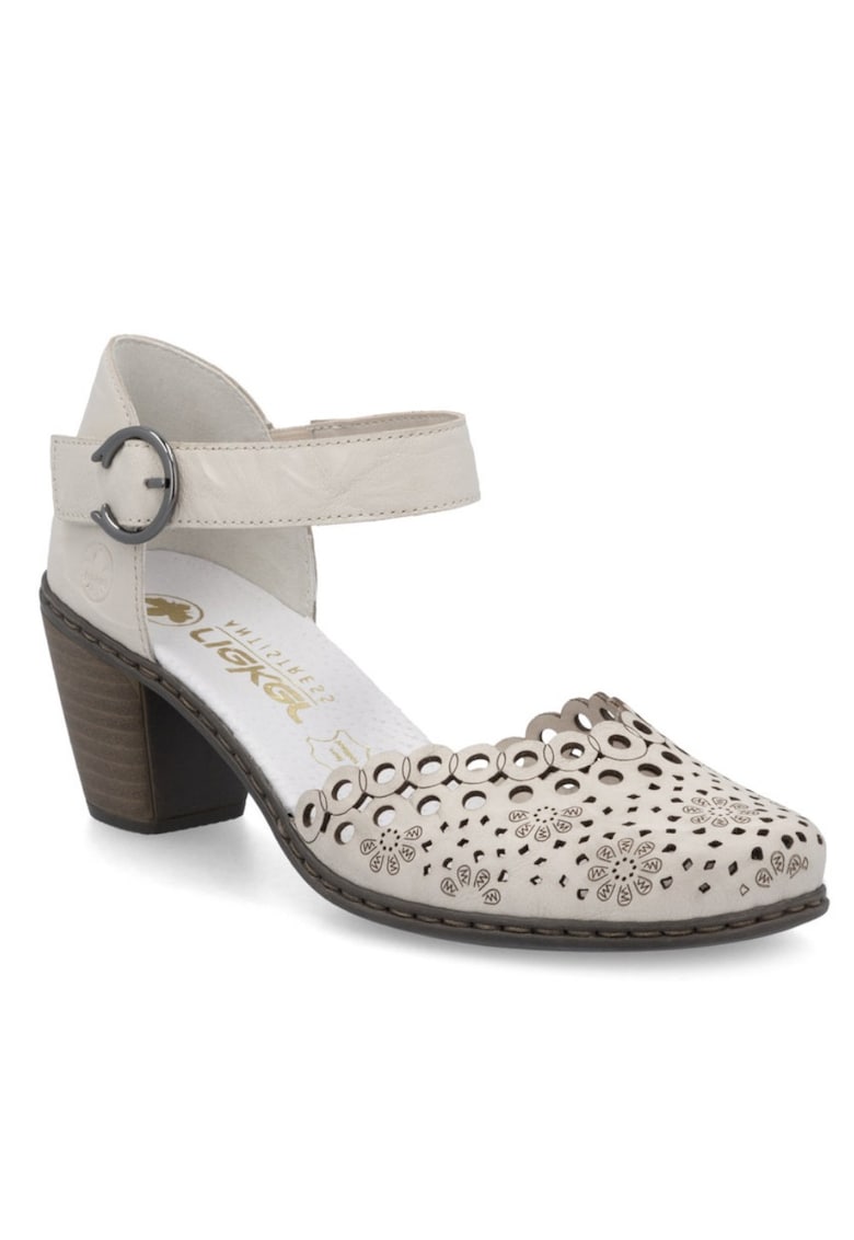 Pantofi decupati  bej din piele naturala cu perforatii dantelate RIK40902-60