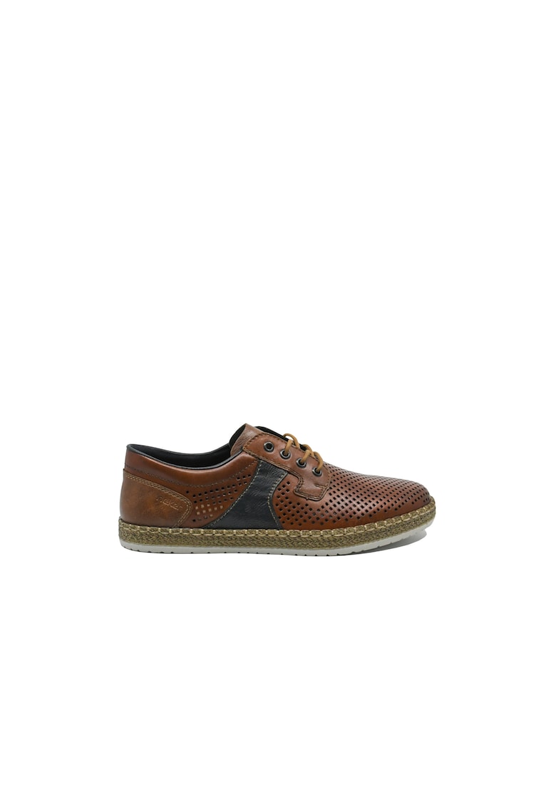 Pantofi barbati cu siret  maro din piele naturala cu perforatii RIKB5214-24 - Maro