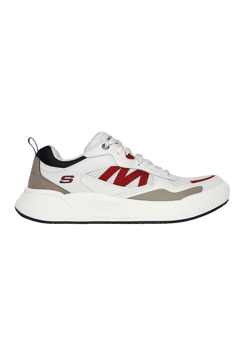 Pantofi sport din piele ecologica cu garnituri din piele intoarsa - Alb/Rosu inchis